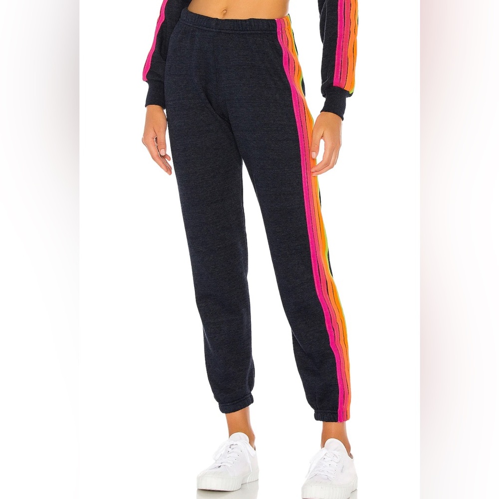 5 Stripe Sweatpants in Heather Navy Neon